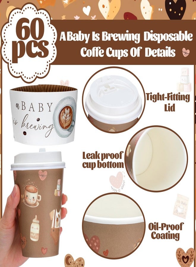 Vesici 60 Pcs 14oz A Baby Is Brewing Coffee Cups Baby Shower Decorations Disposable Coffee Cups with Lids and Sleeves Coffees Bean Theme Paper Cup Favors for Hot Cold Drink Party Supplies - Image 3